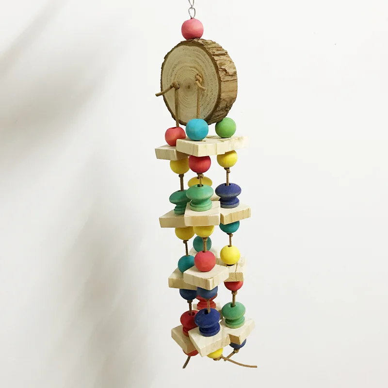 Wood Bird Toys Handcraft Non toxic Colorful Bird Toy Hanging Blocks