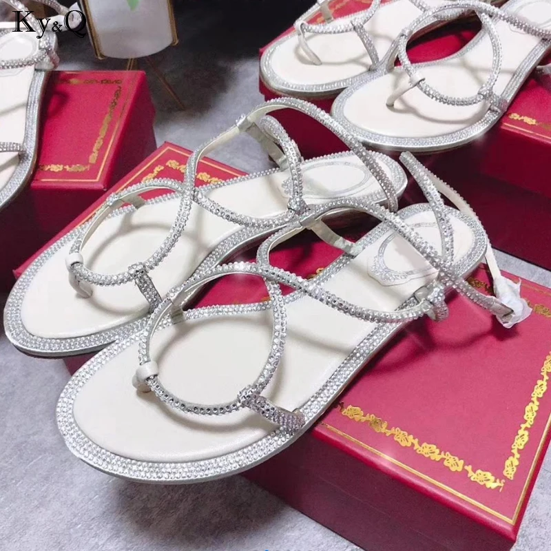 

Summer New 2019 Ladies Fashion Rhinestone Buckle Low Heel Round Head Thin Comfortable Thick Open Toe Banquet Wild Flat Sandals