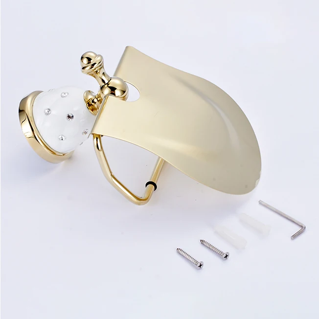 Gold Toilet Paper Holder with diamond Roll Holder Tissue Holder Bathroom Accessories Products Paper Hanger Bathroom Fitting 5208