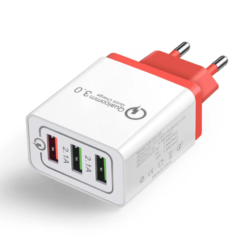 Универсальное зарядное устройство USB 18 Вт, быстрая зарядка QC3.0 2,0, для путешествий, для быстрой зарядки, для ЕС, для зарядки мобильного телефона, для iPhone, samsung, Xiaomi - Тип штекера: EU Plug Red
