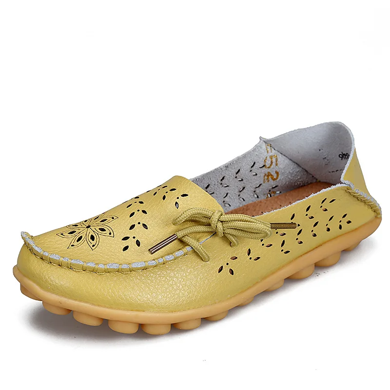 KUIDFAR/Женская обувь на плоской подошве; новые мокасины; женская обувь из натуральной кожи; Лоферы для мам; мягкая обувь; женские балетки на мягкой подошве - Цвет: apple yellow