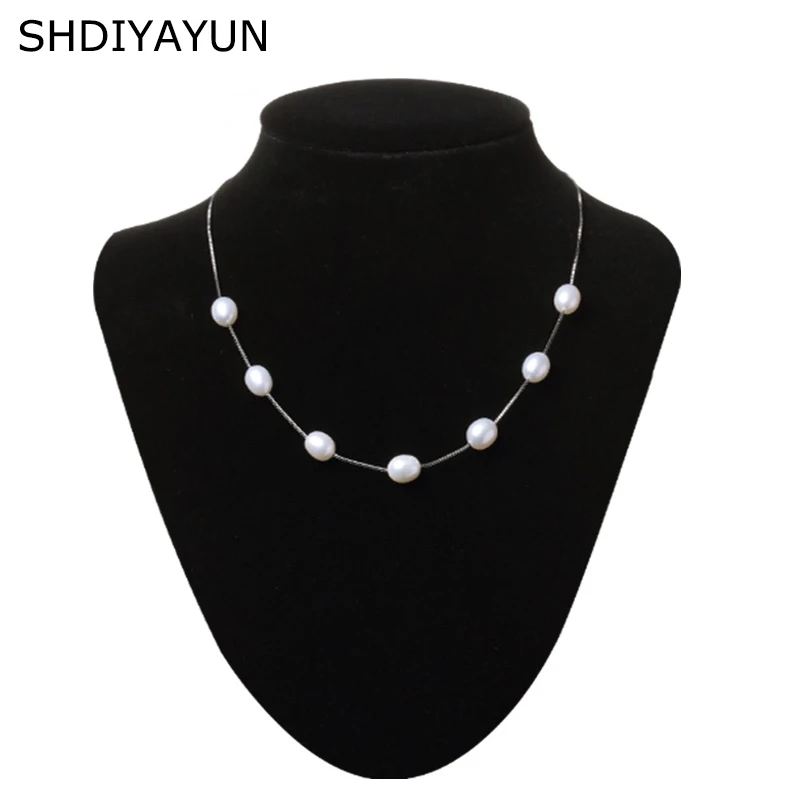 

SHDIYAYUN Pearl Necklace Pearl Jewelry 925 Sterling Silver Jewelry For Women Natural Pearl 8-9mm Water Drop Babysbreath Gift