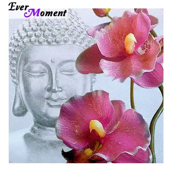 

Ever Moment 3D Diamond Painting Full Square Buddha with Pink Orchid 5D Diamond Embroidery Full Chinese Mosaic Craft Hobby ASF899