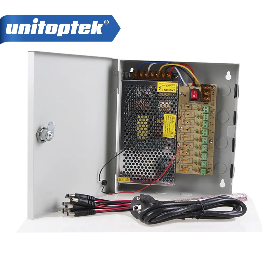 

Power supply 12V 10A Power Supply Box CCTV CCD Camera 12V DC 9 Port +Pigtail