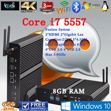 Безвентиляторный Мини-ПК Linux Windows 10 Intel Core i7 Бродуэлла 5557U макс 3.4 ГГц Графики Iris 6100 HTPC 8 ГБ RAM наилучшую конфигурацию usb