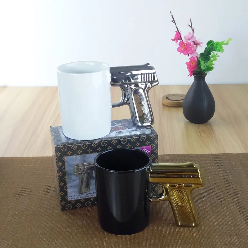 

1Pcs novelty pistol ceramic cup couple gift breakfast cup milk coffee tea breakfast porcelain cup unique gift 7ZDZ428