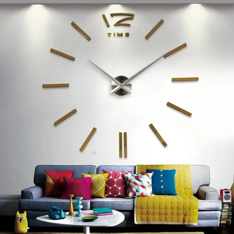 Новое поступление 3d домашний декор кварцевые diy настенные часы гостиная металл, акрил зеркало 40 дюймов - Цвет: Brown Silver center