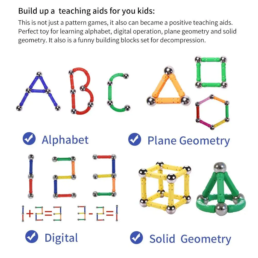 104 шт. DIY магнитные строительные игрушки магнитные шарики и ABS магнитные палочки строительные игрушки для детей, дизайнерские развивающие игрушки