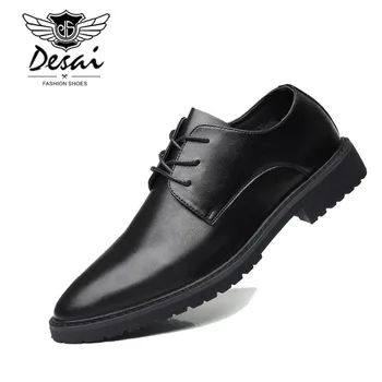 

DESAI Men's Leather Casual Shoes Men Lace Up Footwear Business Dress Shoes Moccasins Male Shoes Breathable Pointy Work Shoes