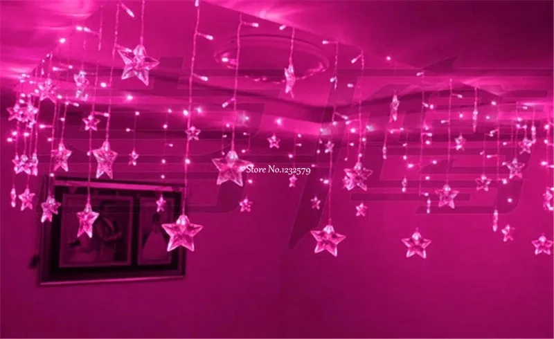 Светодиодный праздничный светильник-занавеска для свадебного украшения, 4 м, 100SMD, 18 звезд, 110 В/220 В, штепсельная Вилка для ЕС/США/Великобритании/Австралии - Испускаемый цвет: pink