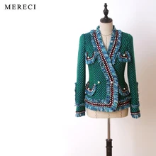 Вырез его высокой моды осень и зима зеленые цветы с длинным рукавом плетеные волосы тяжелый маленький сладкий ветер пальто