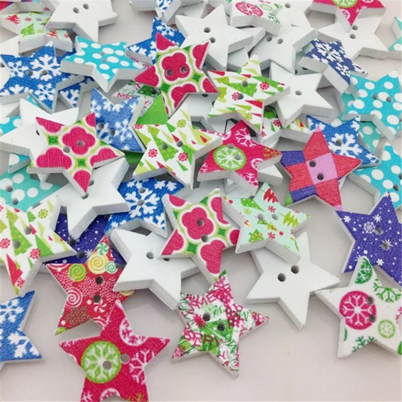 25/50pcs Merry Christmas Kid's Star Sewing Wood Buttons 25mm Craft Mix WB10 | Дом и сад