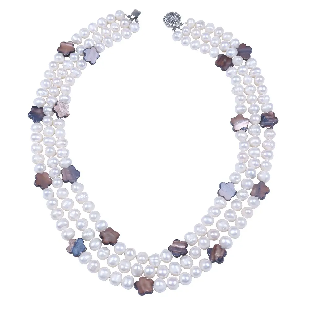 Cute white pearl&flower shell necklace jewellery women choker necklace three layers for Christmas gifts