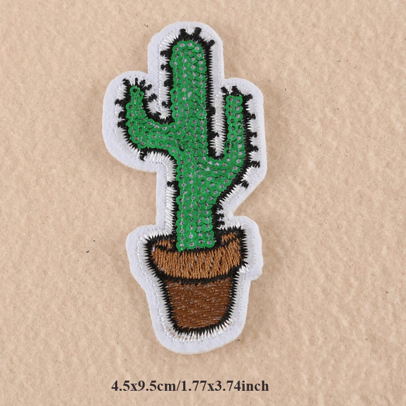 10pcs Cactus Patch Sequins Applique Iron On Patch For Clothing