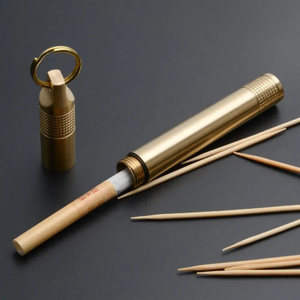 

Portable Brass Toothpick Holder Copper EDC Keychain Decorative Accessories
