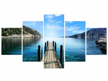 

5 Pieces Blue Sky Clouds Wooden Bridge Seascape Modern Home Wall Decor Canvas Picture Art HD Print Painting On Artworks Framed