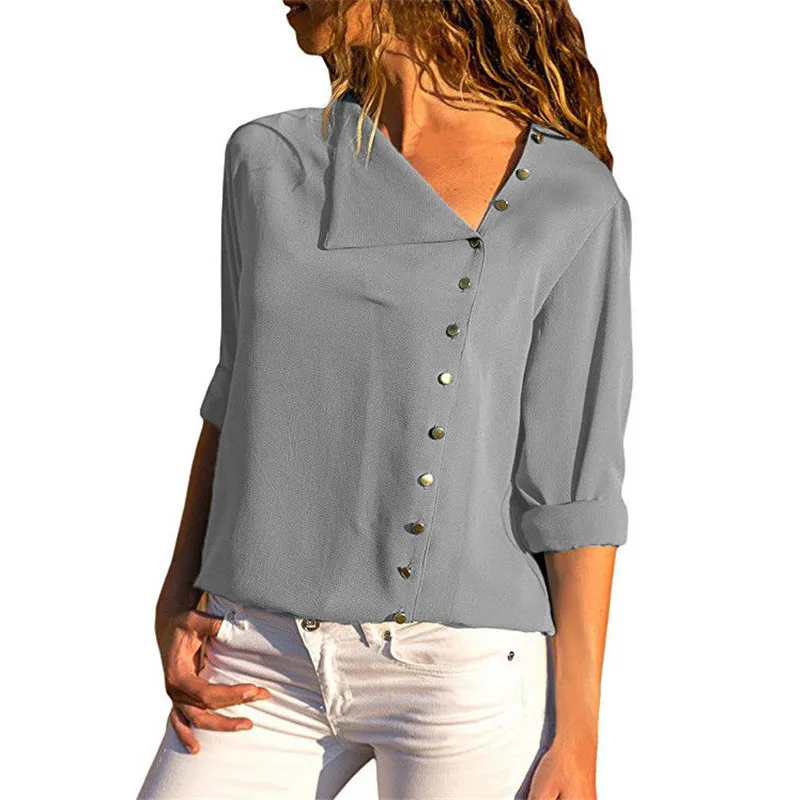 Women Tops And Blouses 2020 Fashion Long Sleeve Skew Collar Chiffon Blouse Casual Tops Plus Size Elegent Work Wear Shirt