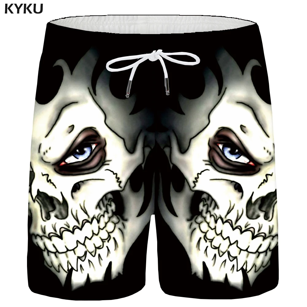 KYKU Skull Shorts Men Black Space Cargo Shorts Gothic Hawaii Beach 3d