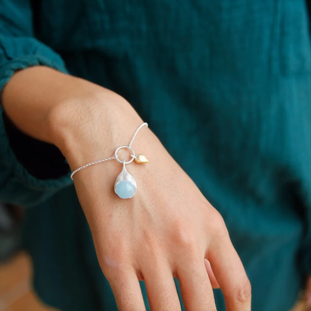 Lotus Fun Real 925 Sterling Silver Natural Stone Handmade Designer Fine Jewelry Elegant Lotus Buds Bracelets Earrings for Women