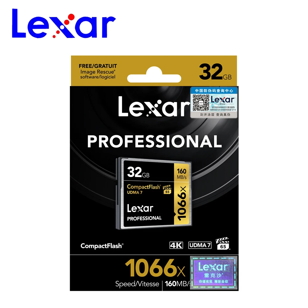 Lexar UDMA 7 CF карт 1066x64 Гб оперативной памяти, 32 Гб встроенной памяти, 128 Гб до 160 МБ/с. VPG-65 Compactflash карты памяти для Full HD/3D и видео в формате 4K