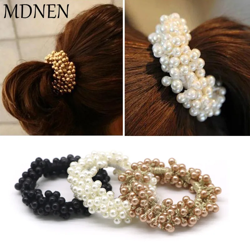 

Tiara Hair Ring Full Pearl Ponytail Headband Girl/women Retro Boda Hair Band Rubber Rope Headdress Wedding Hair Accessori Boda