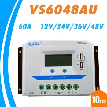 

10PCS EPEVER 60A Solar Controller 12V 24V 36V 48V Auto VS6048AU PWM Charge Controller with Built in LCD Display Double USB 5V