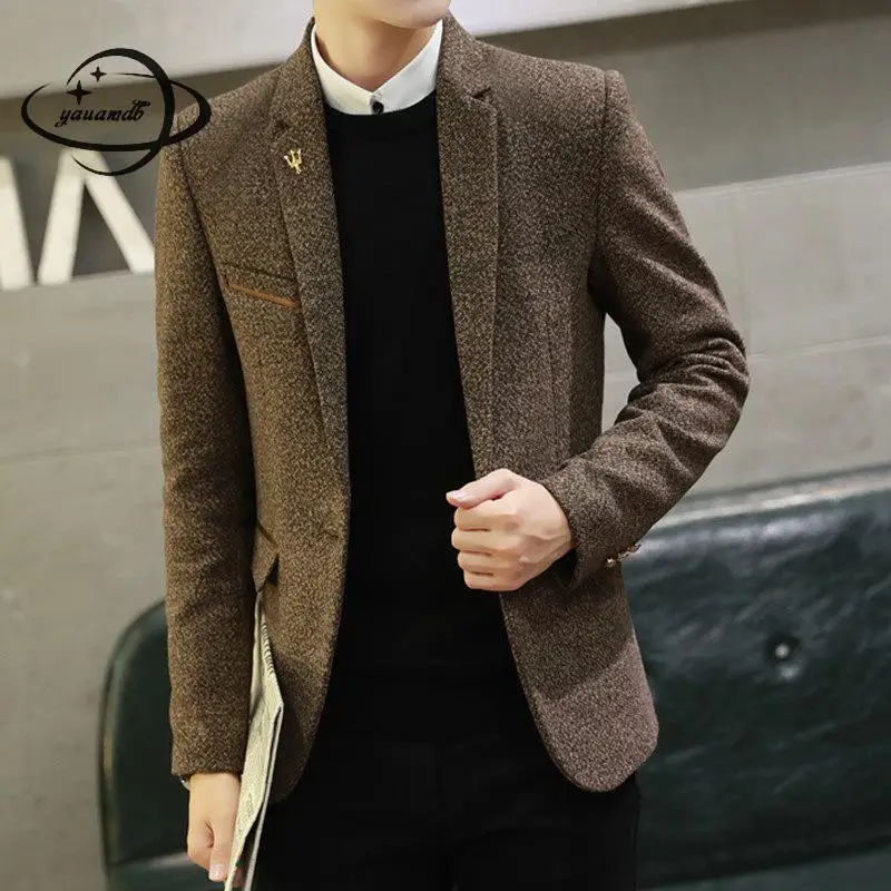 

YAUAMDB men blazers spring autumn M-3XL male suit jackets pockets clothing single button slim casual man fashion clothes ly104