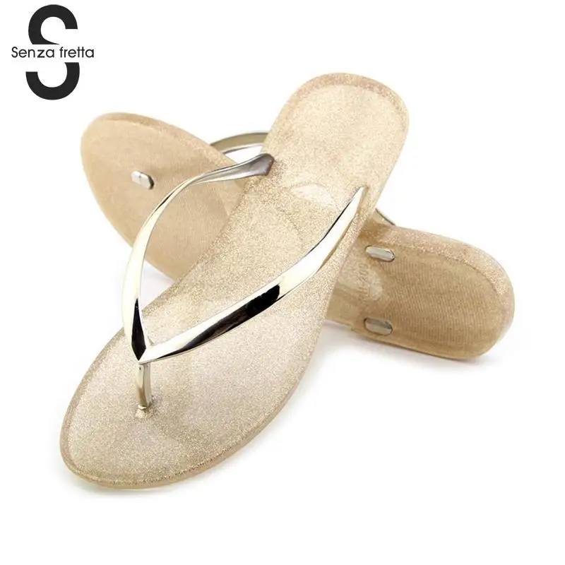 

Senza Fretta Summer Flip Flops Women Slippers 2018 New Beach Flip Thong Slippers Ladies Summer Sandals Women Jelly Shoes LDR5191