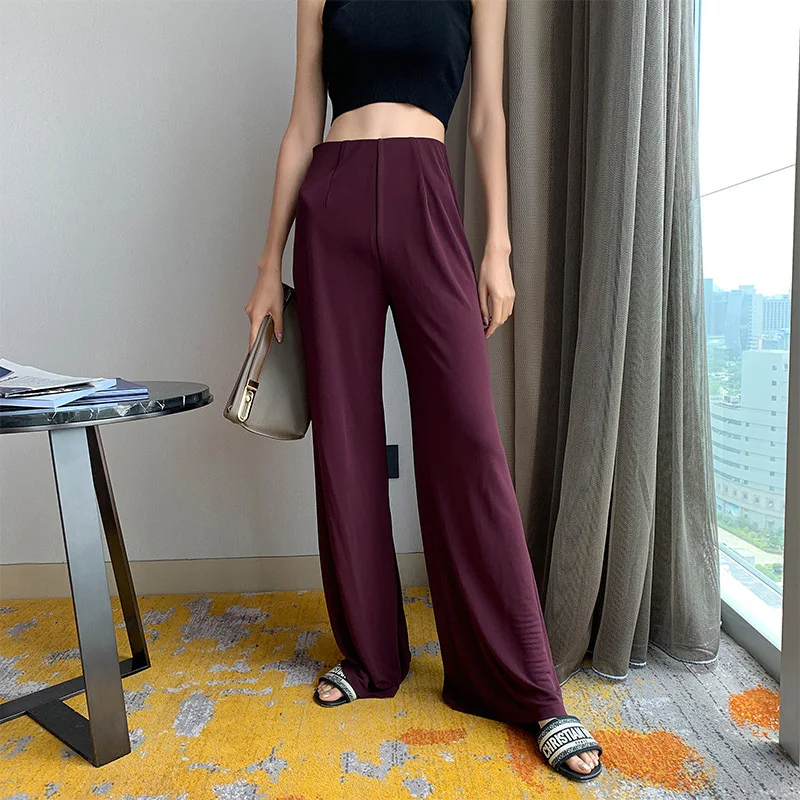 Forte tricot simple vent, froid nu bambou pôle jambes taille élastique fée pantalons pantalons décontractés femmes 2019 été