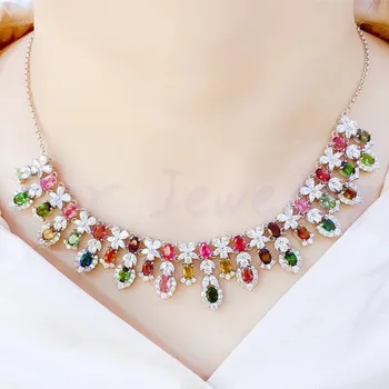 

Natural tourmaline luxury necklace 925 sterling silver 0.5ct*34pcs gemstone Fine jewelry For party or wedding #B97501