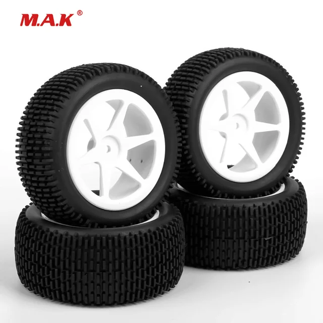 Best Price 4pcs/set 12mm Hex Buggy Tires Front and Rear Rubber Tyre Wheel Rim 25034+27013 Fit RC 1:10 Off-Road Buggy Car Toys Accessories
