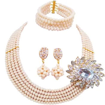 

Majalia Classic Fashion Nigeria Wedding Africa Beads Jewelry Set Beige Necklace Bracelet Bridal Jewelry Sets MH-05