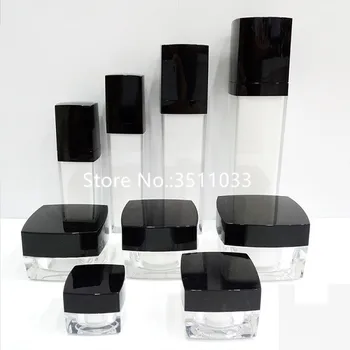 

10PCS 30ml 50ml 100ml High Quality Square Acrylic Lotion Pump Bottle White Black Lid Comestic Cream Lotion Packing Bottle