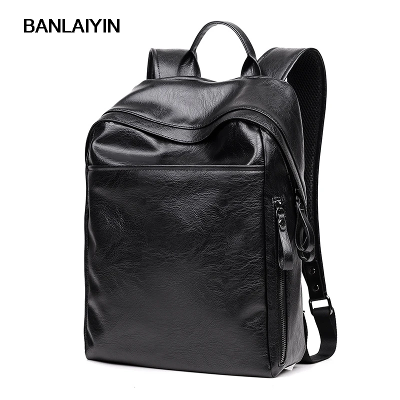 

Fashion Men Black Backpack Leather Bag Men Travel Backpack Laptop Students High Quality Male Backbag Shoulder Bag