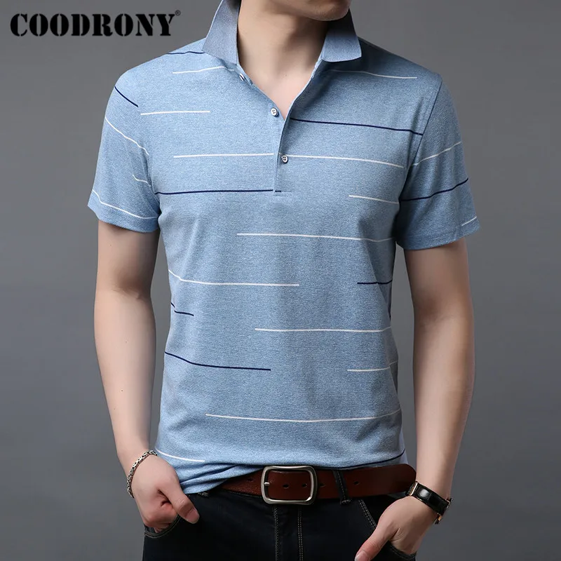 COODRONY Cotton Tshirt Striped Short Sleeve T Shirt Men Business Casual ...