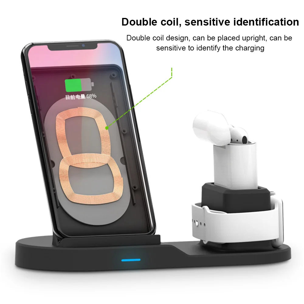 3 в 1 Qi Беспроводное быстрое зарядное устройство док станция для Apple Watch Airpods iPhone