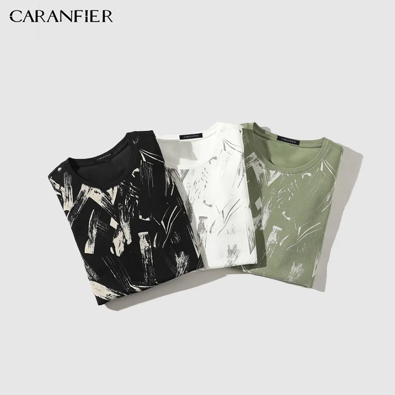 CARANFIER 2018 Men Fashion Printed Slim Fit T Shirt Cotton