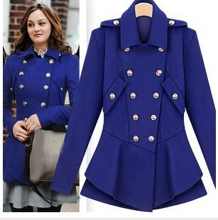 

European New Fashion 2019 Spring Winter Gossip Girl Design Red Blue Black Double Breasted Coat Outerwear S-L