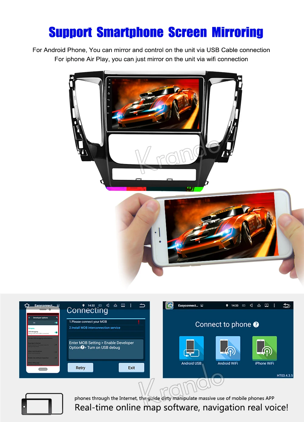 Flash Deal Krando Android 8.1 10.1" IPS Full touch screen car multimedia player for For MITSUBISHI PAJERO 2016 GPS navigation system BT 8