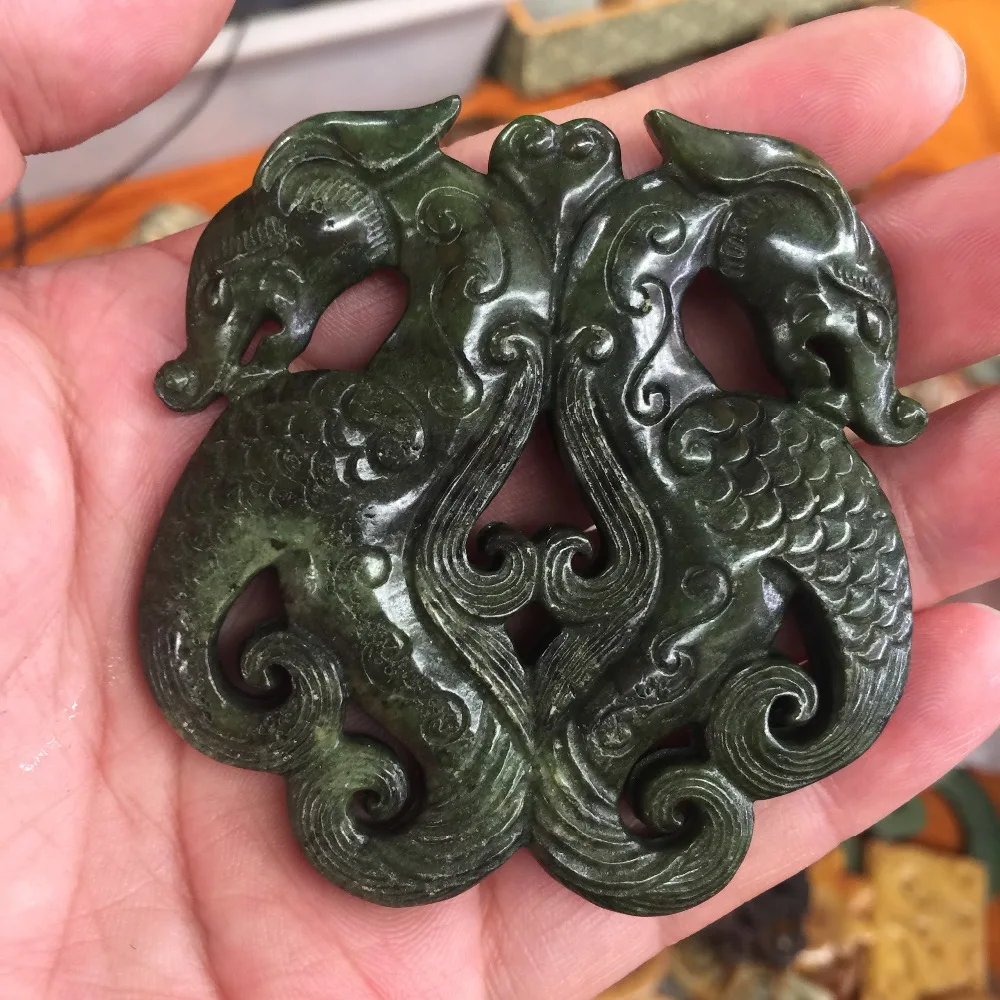 Free Shipping CHINA HANDWORK CARVE OLD green JADEs dragon STATUE