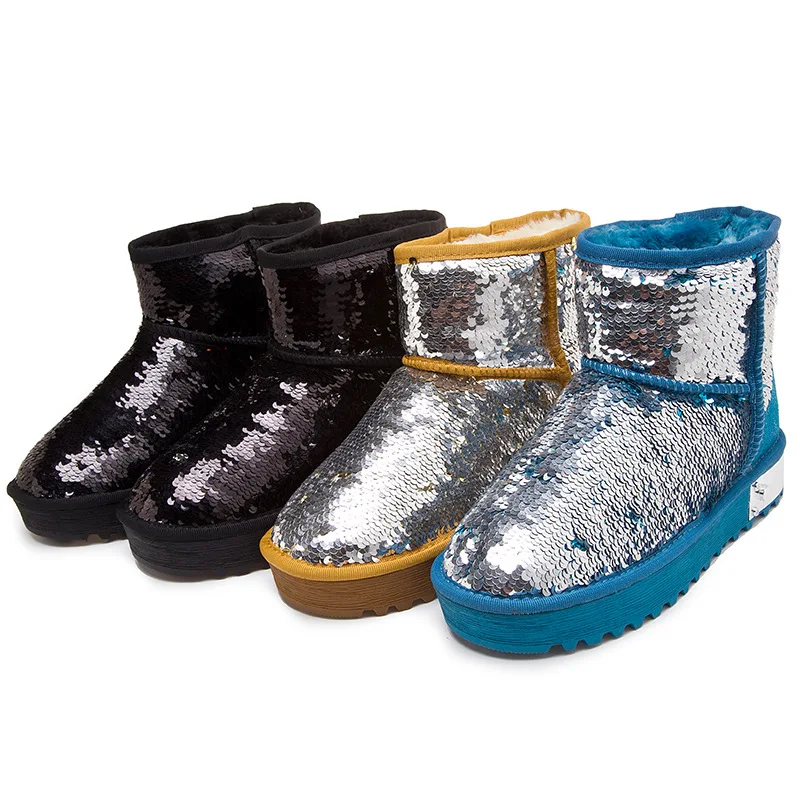 

Winter new women 's super - warm cylinder snow boots wholesale anti - skid wear - resistant sequins increased snow boots