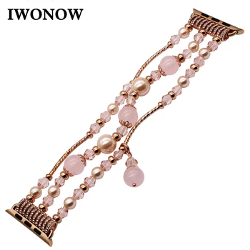 

Luxury Agate Bead Watchband for iWatch Apple Watch 38mm 40mm 42mm 44mm Series 1 2 3 4 Flexible Band Woman Strap Jewelry Bracelet