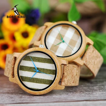 

BOBO BIRD Cloth Dialplate Bamboo Wood Watch for Men Leather Strap Japan Quartz Wood Watches Women as Fashion Accessories