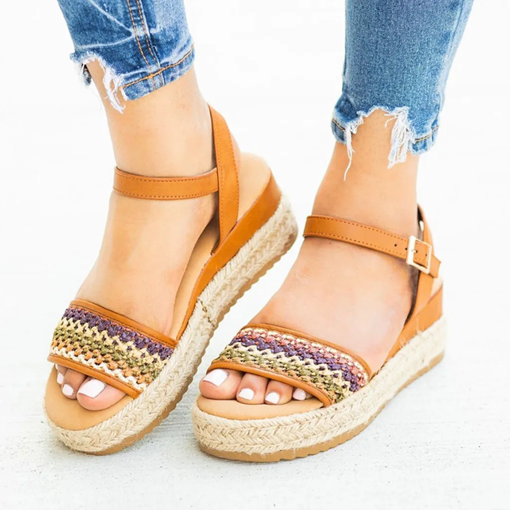 

Ladies Sandals Bohemian Hemp Rope Weaving woven Sandals thick bottom large size 43 buckle platform platform shoes sandals 12.3