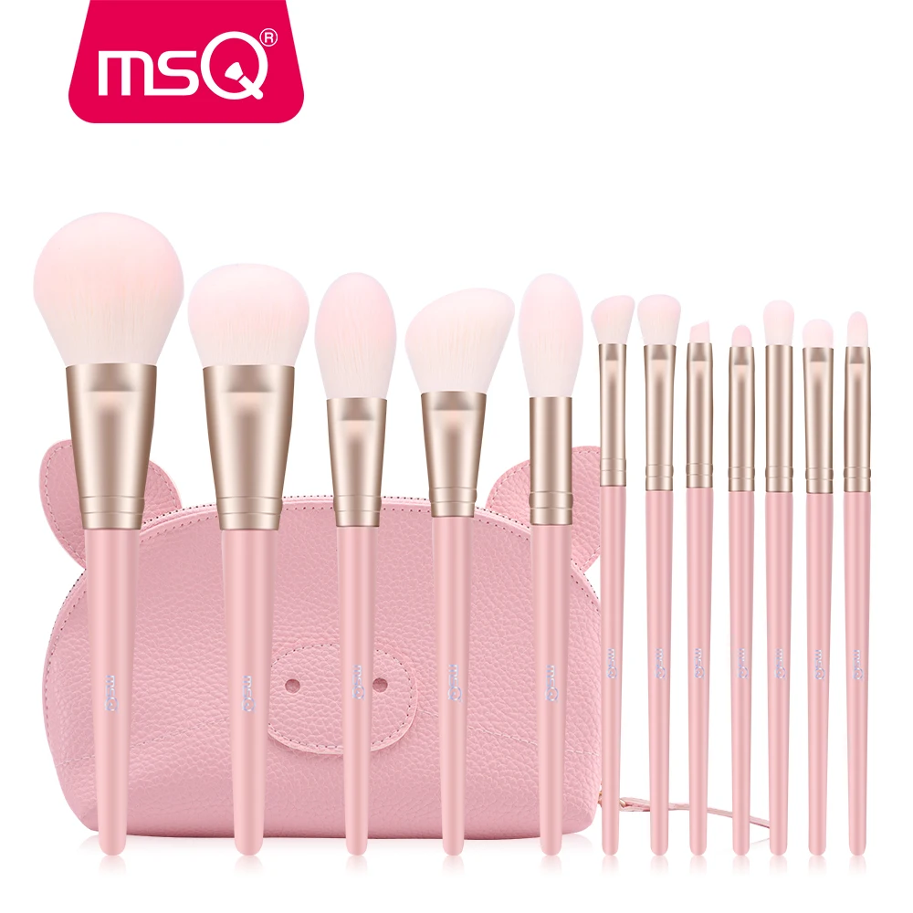 

MSQ 12pcs Makeup Brushes Set Powder Blusher Eyeshadow pincel maquiagem Synthetic Hair Make Up Brush Kits Pink Handle