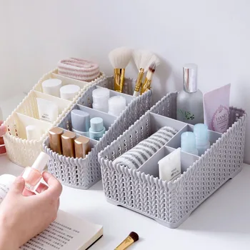 

Imitation Rattan Multi Grid Storage Box Cosmetics Finishing Boxes Desktop Remote Control Stationery Storage Box Space Saving