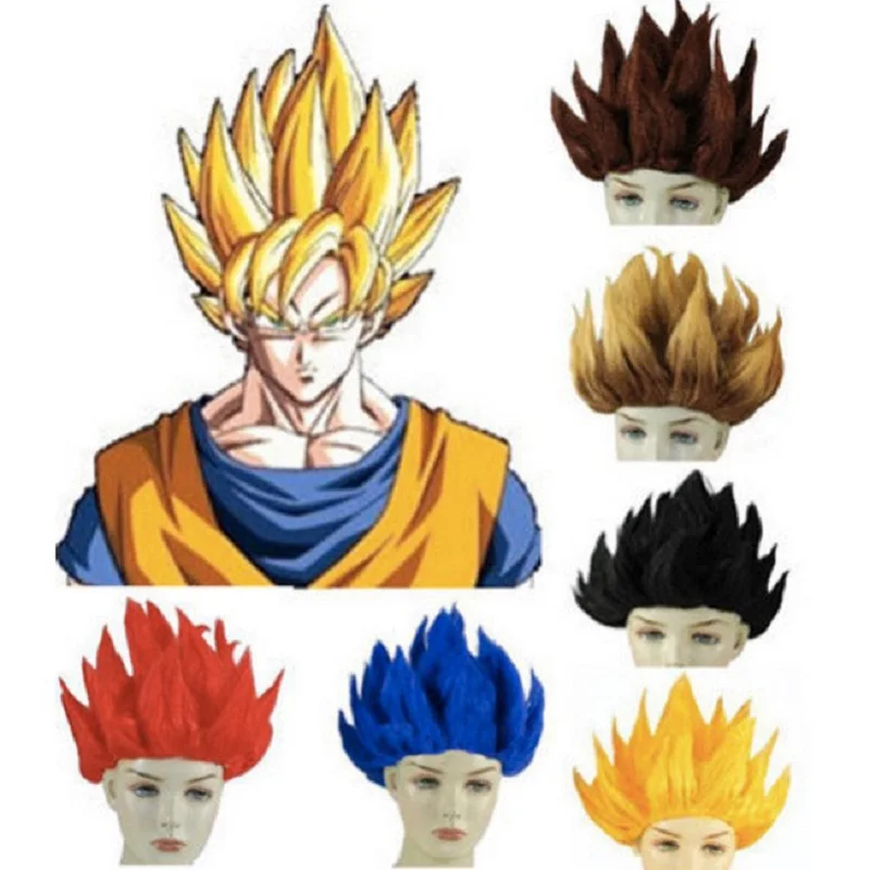

Anime Dragon Ball Goku Cosplay Wigs Super Saiyan Gold Blue Red Black Yellow Peluca Wigs for Women Men Adult Hair