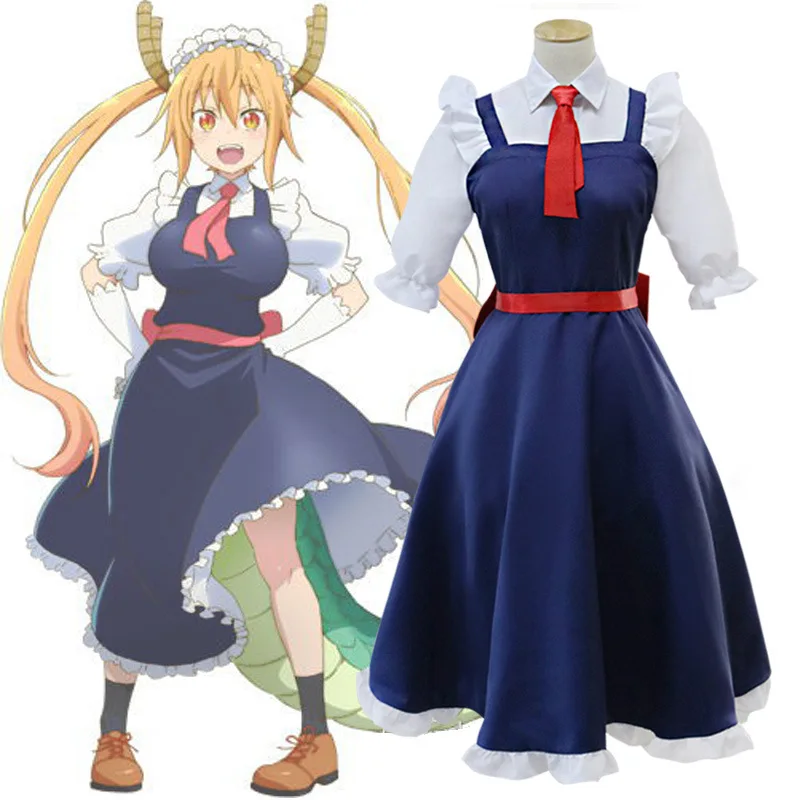 Женское платье для косплея Tohru the Maid Kobayashi с париками рога Vestidos японского аниме