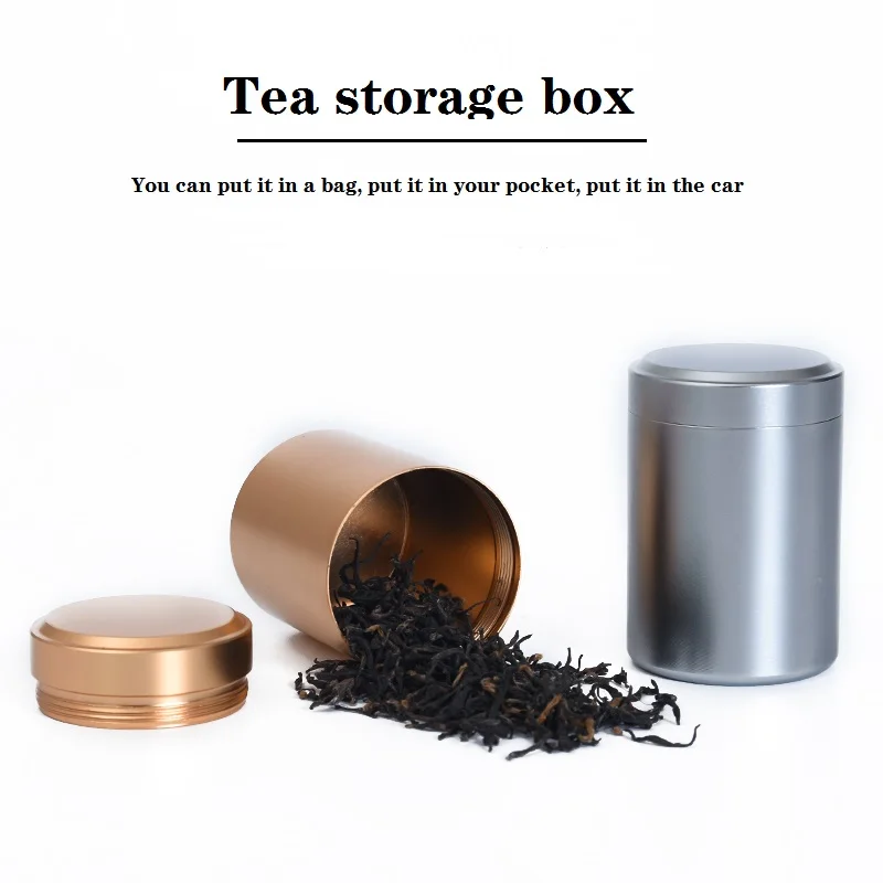 Портативная мини цилиндрическая чайная банка, герметичные алюминиевые ящики для хранения трав, баночки для кофейного порошка, жестяной контейнер для чая, для кувшина органайзера