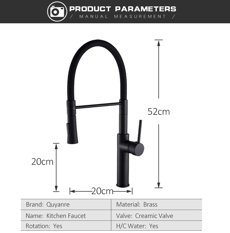 Quyanre матовый черный хромированный кухонный кран с выдвижным распылителем, вращающийся на 360 градусов, однорычажный смеситель, кухонный кран